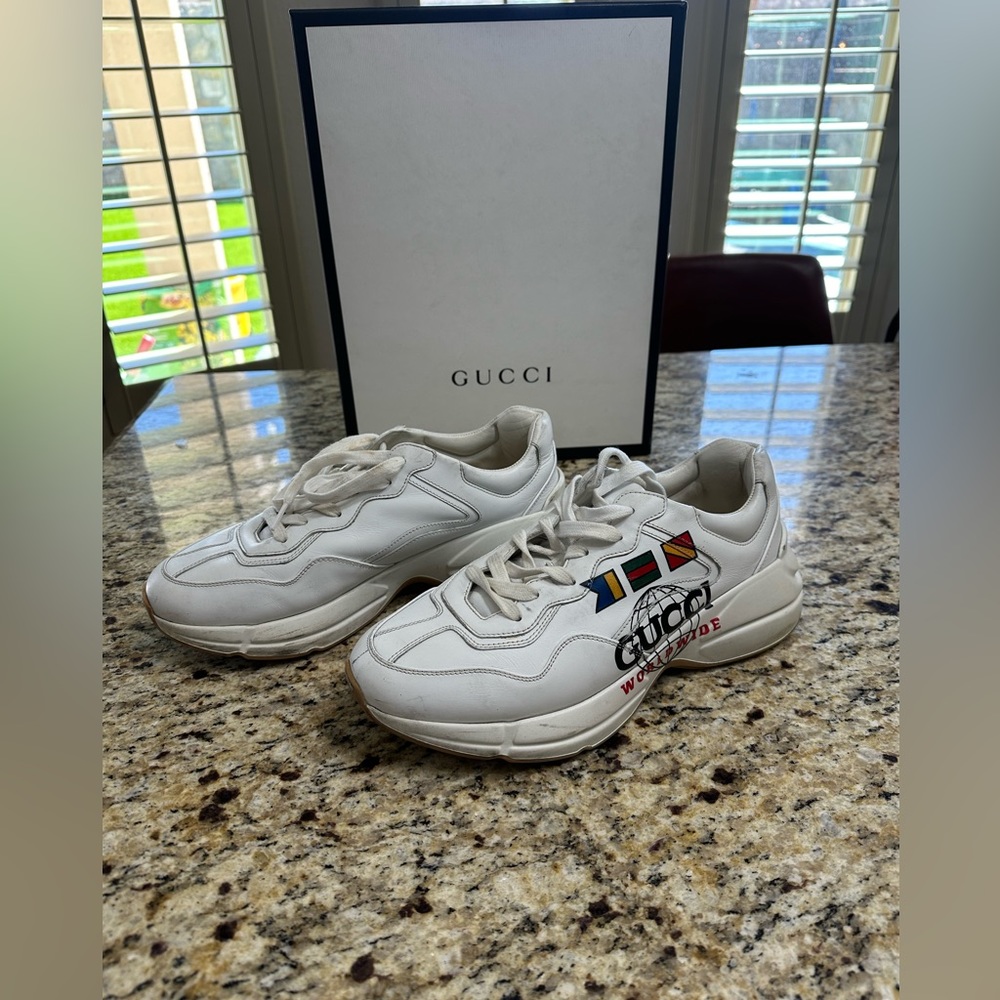 Gucci Rhyton logo leather sneaker.